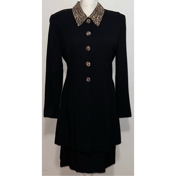 Vintage Dresses & Skirts - NWT Vintage Leopard Trim Suit Dress